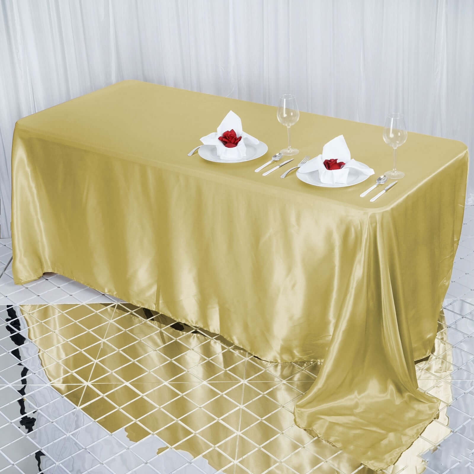 Satin Rectangular 90"x132" Tablecloth Champagne - Seamless Table Cover