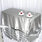 Satin Rectangular 90"x132" Tablecloth Silver - Seamless Table Cover