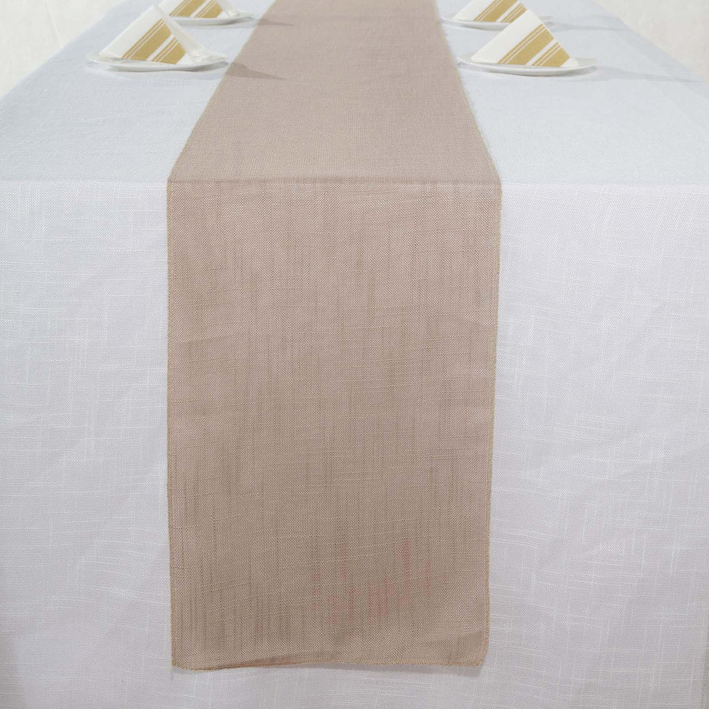 Faux Linen 12"x108" Table Runner Taupe - Slubby Textured & Wrinkle Resistant Table Decor