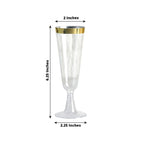 12-Pack Plastic Champagne Flutes Clear with Gold Rim - Stylish Disposable Cocktail Glasses for Parties 5oz 6"