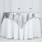 Satin 60"x60" Table Overlay Square Tablecloth Silver - Smooth Silky Touch Table Cover