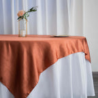 Satin 72"x72" Table Overlay Square Tablecloth Terracotta (Rust) - Smooth Finish Table Cover