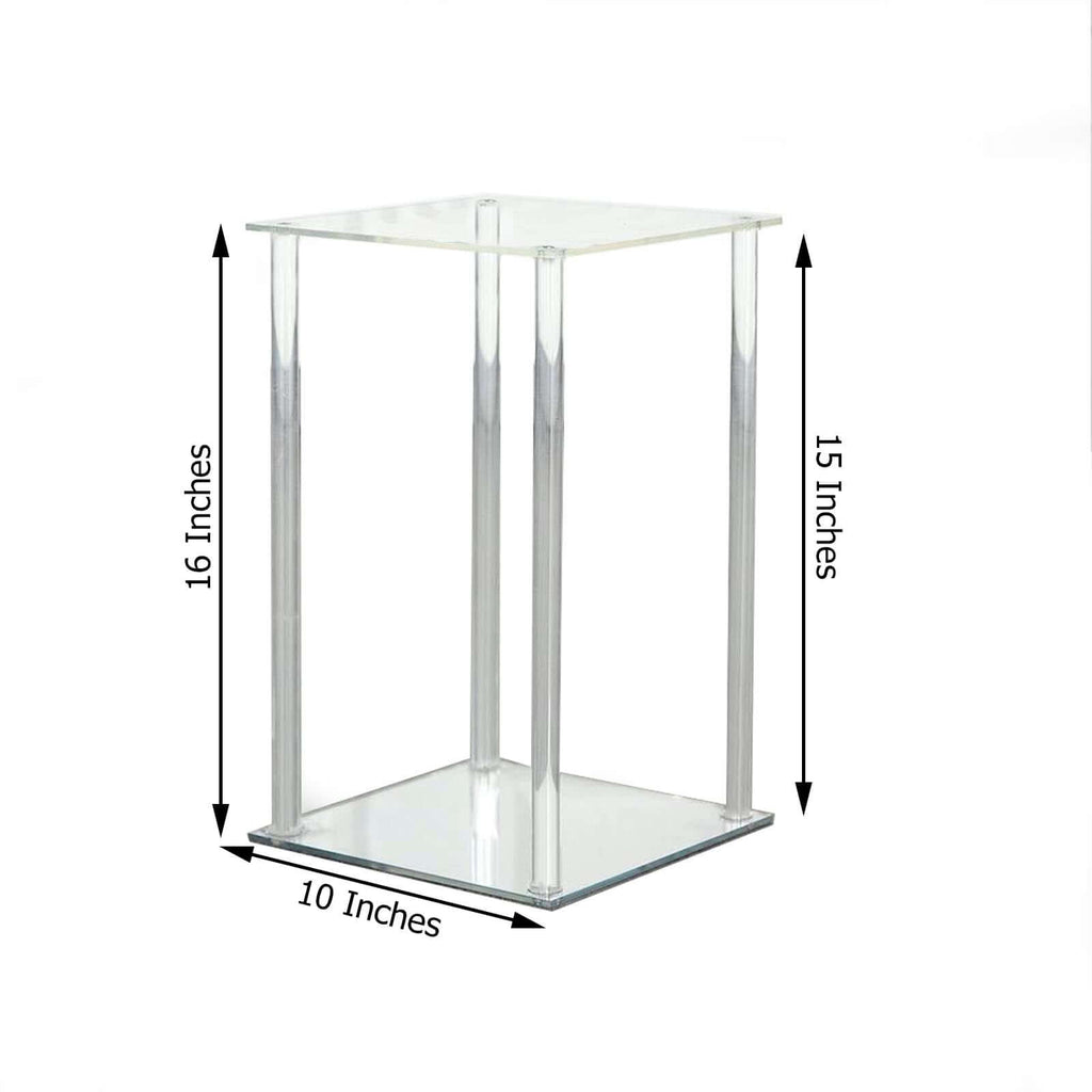 Acrylic Flower Vase Pillar Stand with Square Mirror Base Clear - Stylish Wedding Table Centerpiece 16"