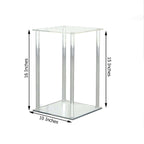Acrylic Flower Vase Pillar Stand with Square Mirror Base Clear - Stylish Wedding Table Centerpiece 16"