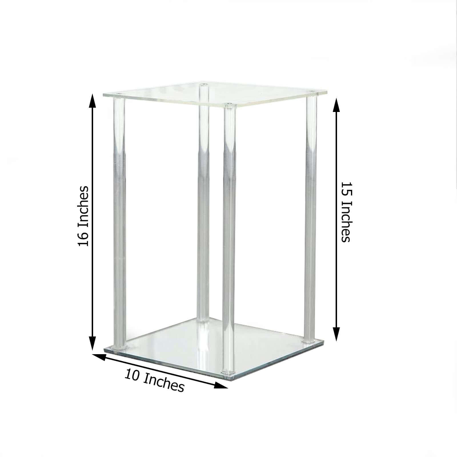 Acrylic Flower Vase Pillar Stand with Square Mirror Base Clear - Stylish Wedding Table Centerpiece 16"