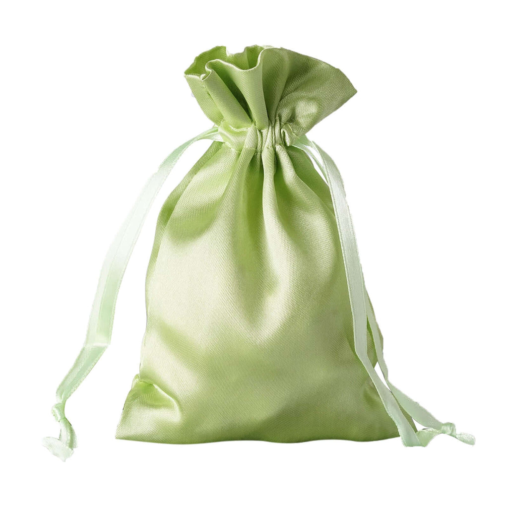 12 Pack 4"x6" Apple Green Satin Drawstring Wedding Party Favor Gift Bags