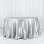 Satin 132" Round Tablecloth Silver - Stylish Seamless Table Cover