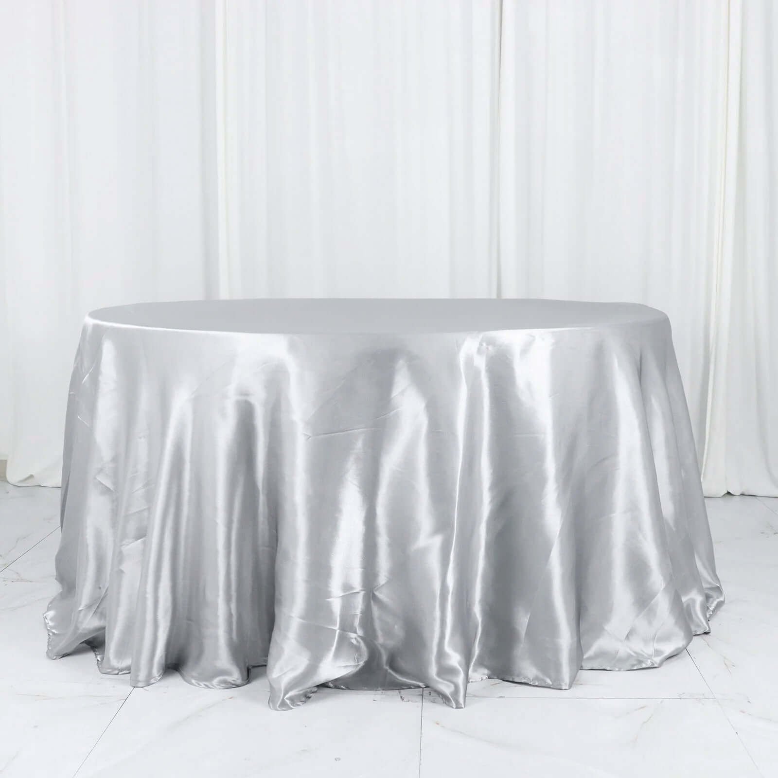 Satin 132" Round Tablecloth Silver - Stylish Seamless Table Cover