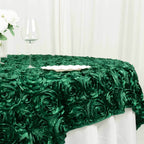 Satin 72"x72" Table Overlay Square Tablecloth Hunter Emerald Green - 3D Rosette Table Cover