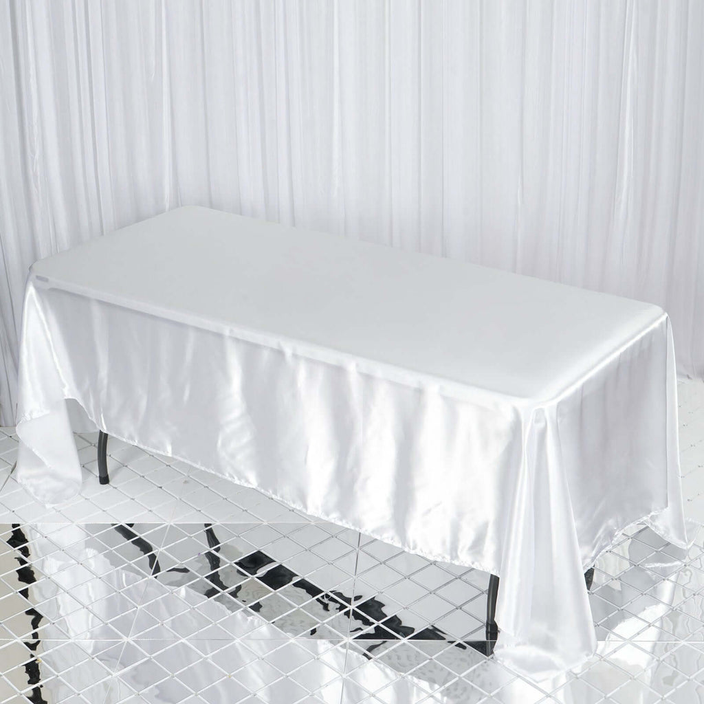 Satin Rectangular 72"x120" Tablecloth White - Smooth & Easy to Maintain Table Cover For Classy Weddings & Events