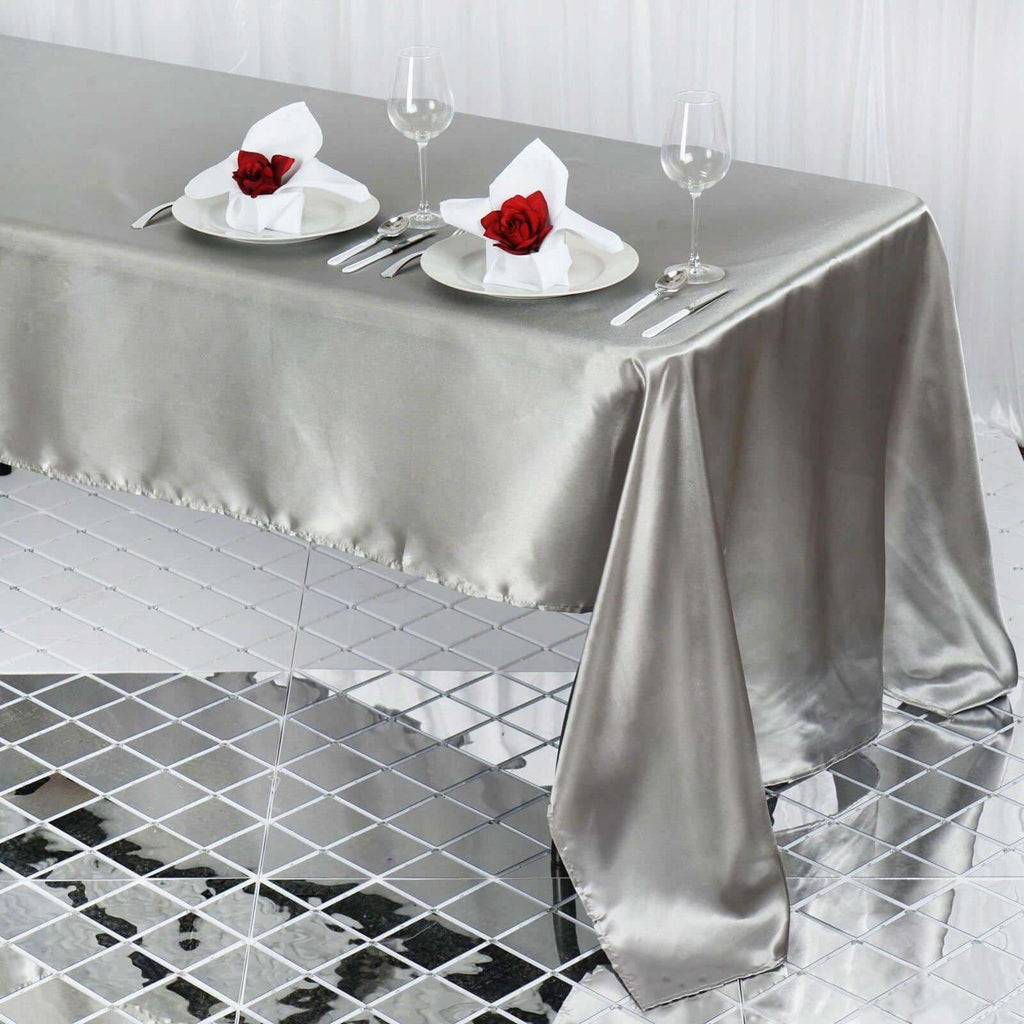 Satin Rectangular 60"x126" Tablecloth Silver - Smooth and Lustrous Table Cover