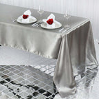 Satin Rectangular 60"x126" Tablecloth Silver - Smooth and Lustrous Table Cover