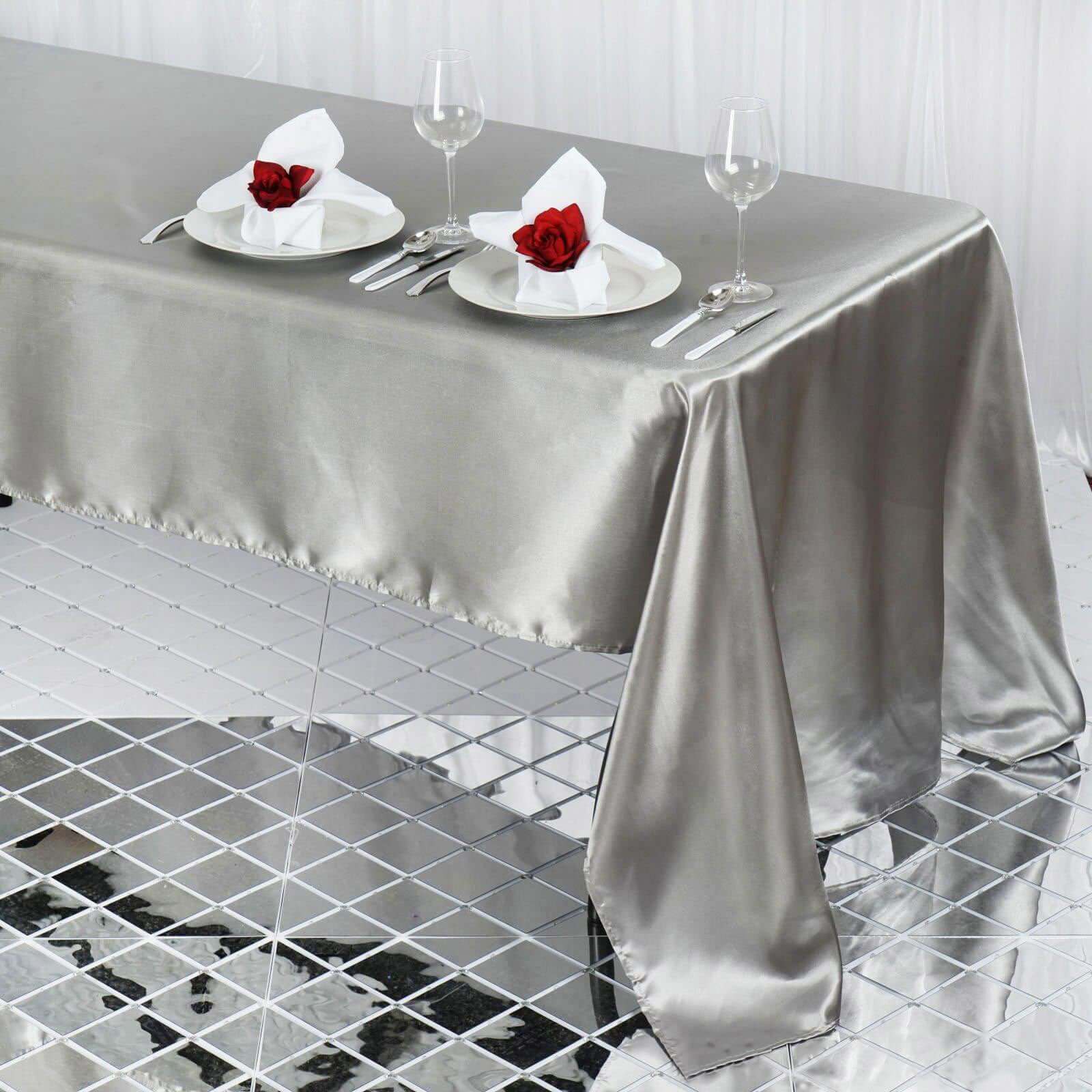 Satin Rectangular 60"x126" Tablecloth Silver - Smooth and Lustrous Table Cover