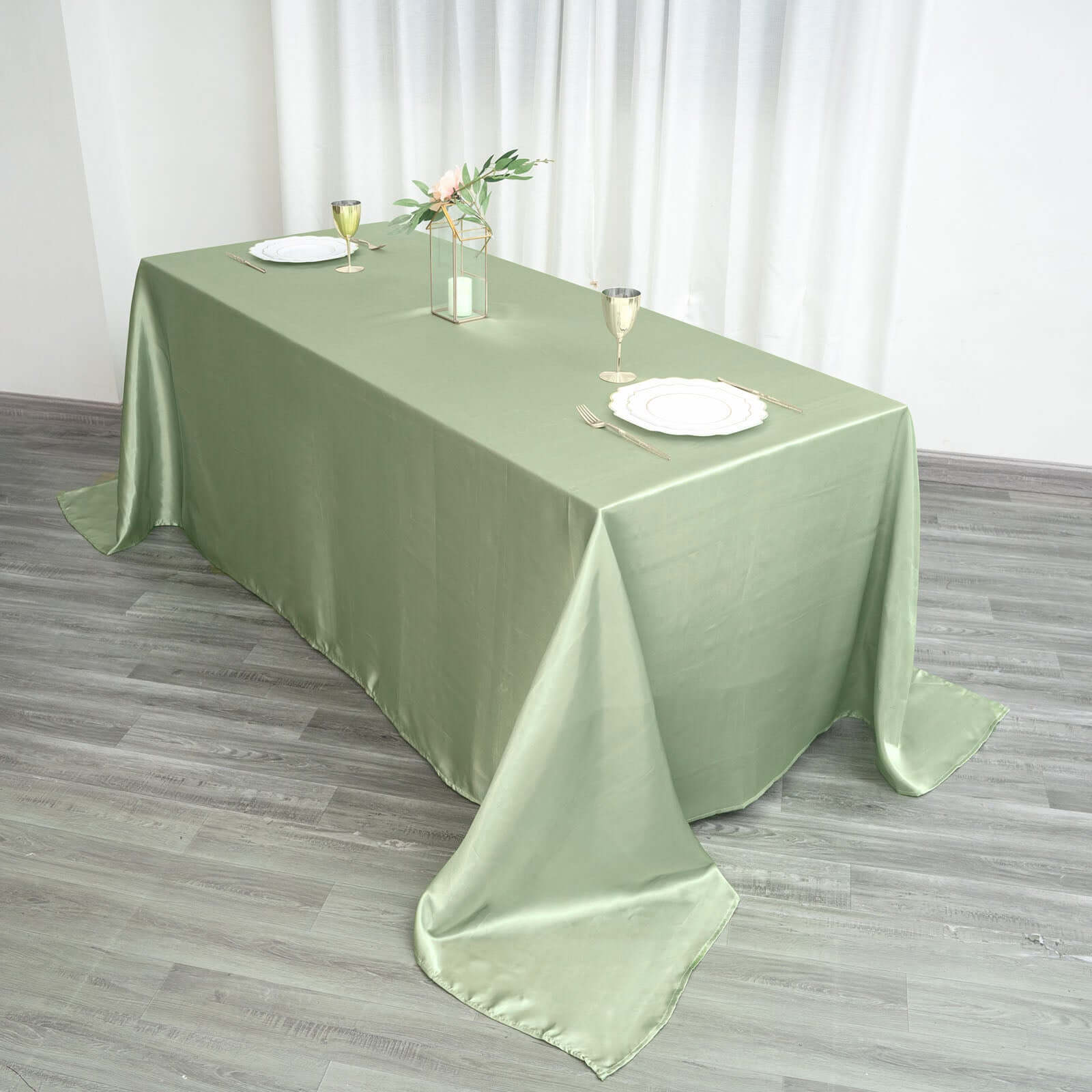 Satin Rectangular 90"x132" Tablecloth Sage Green - Seamless Table Cover