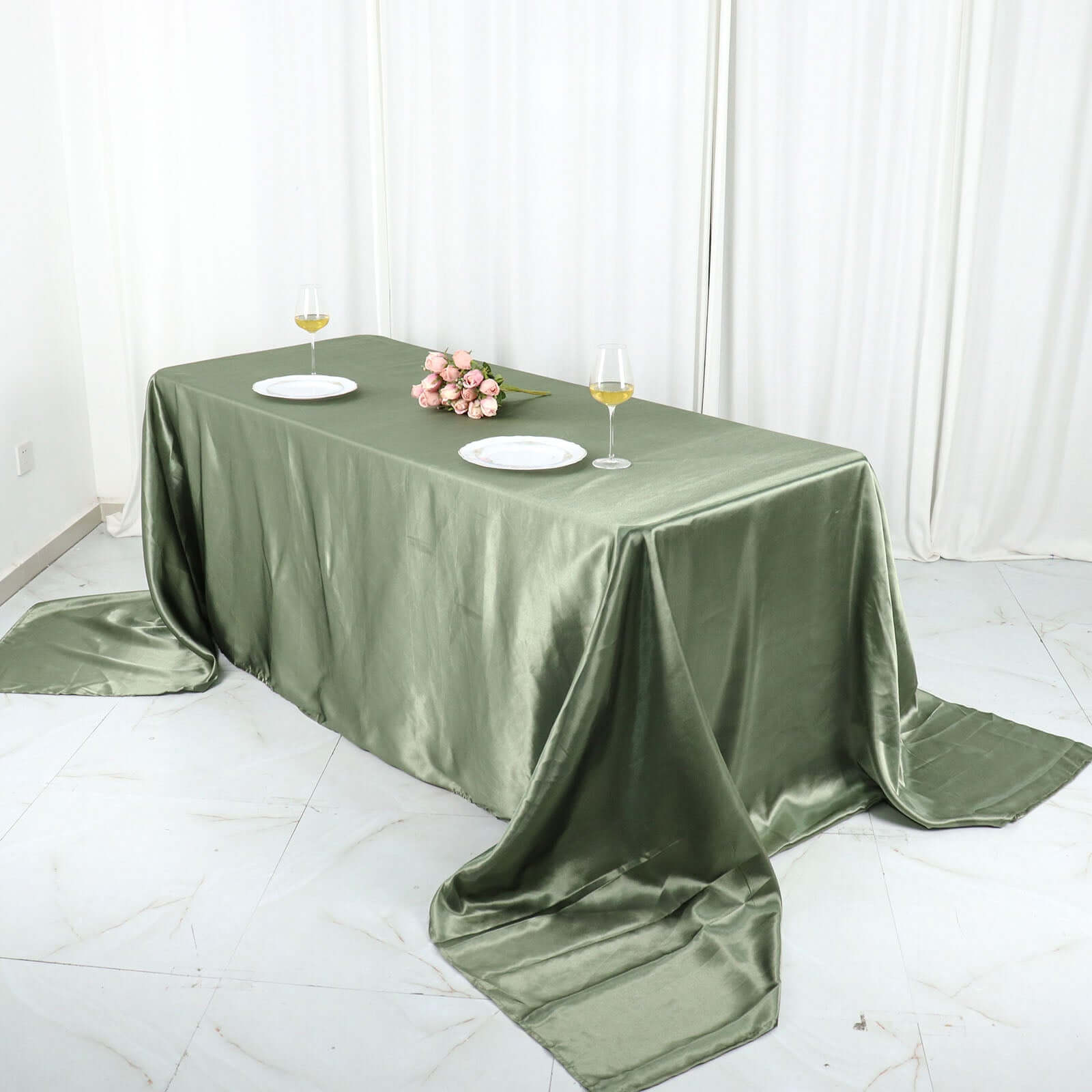 Satin Rectangular 90"x156" Tablecloth Dusty Sage Green - Seamless Table Cover