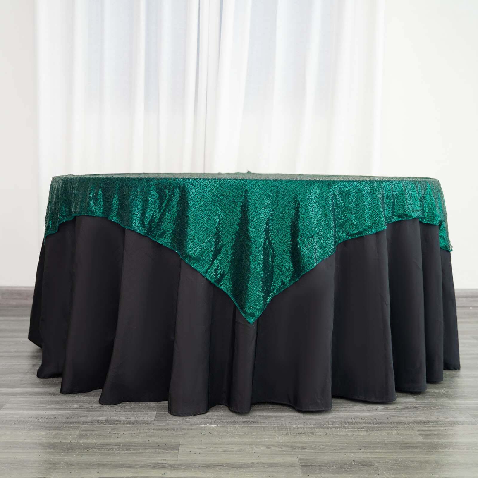 Sequin 60"x60" Table Overlay Square Tablecloth Hunter Emerald Green - Luxe Wedding Table Topper