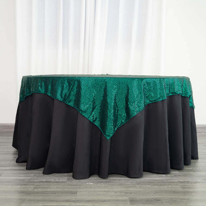 Sequin 60"x60" Table Overlay Square Tablecloth Hunter Emerald Green - Luxe Wedding Table Topper