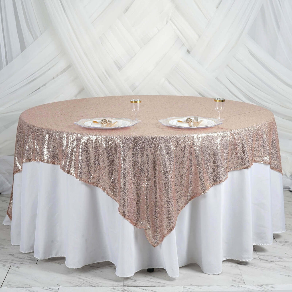 Sequin 90"x90" Table Overlay Square Tablecloth Blush - Sparkly Table Cover