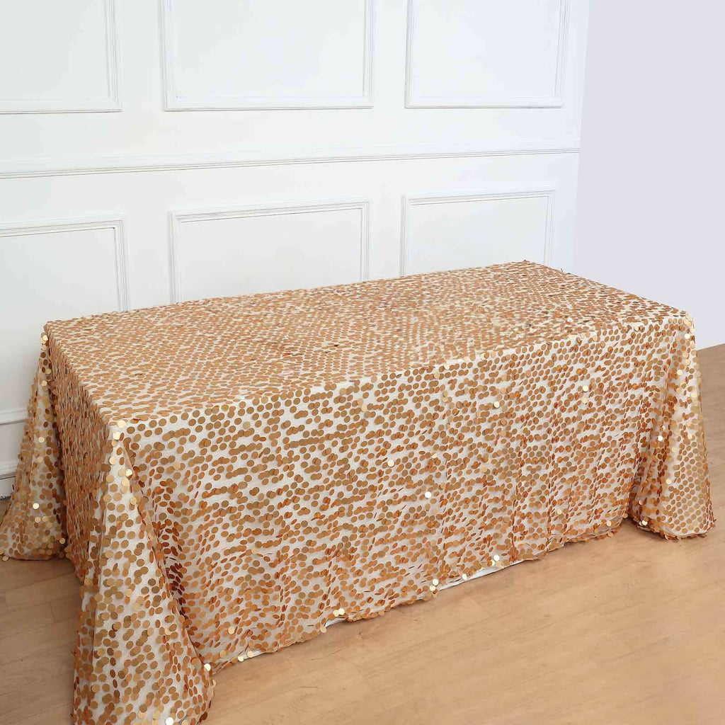 Sequin 90"x132" Rectangle Tablecloth Matte Champagne - Seamless Big Payette Table Cover
