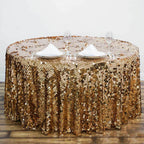 Sequin 120" Round Tablecloth Gold - Seamless Big Payette Design for Luxe Celebrations