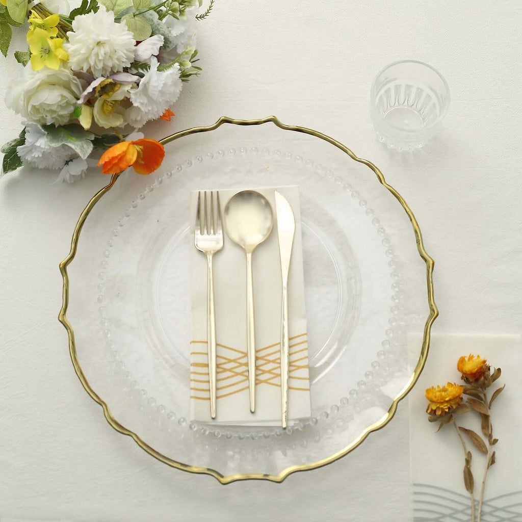 10-Pack Plastic 10" Round Dinner Plates in Clear with Beaded Rim - Disposable Party Plates for Banquets & Festive Occasions