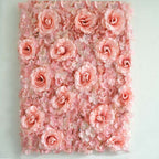 11 Sq ft. Blush and Cream 3D Silk Rose and Hydrangea Flower Wall Mat Backdrop - 4 Artificial Panels