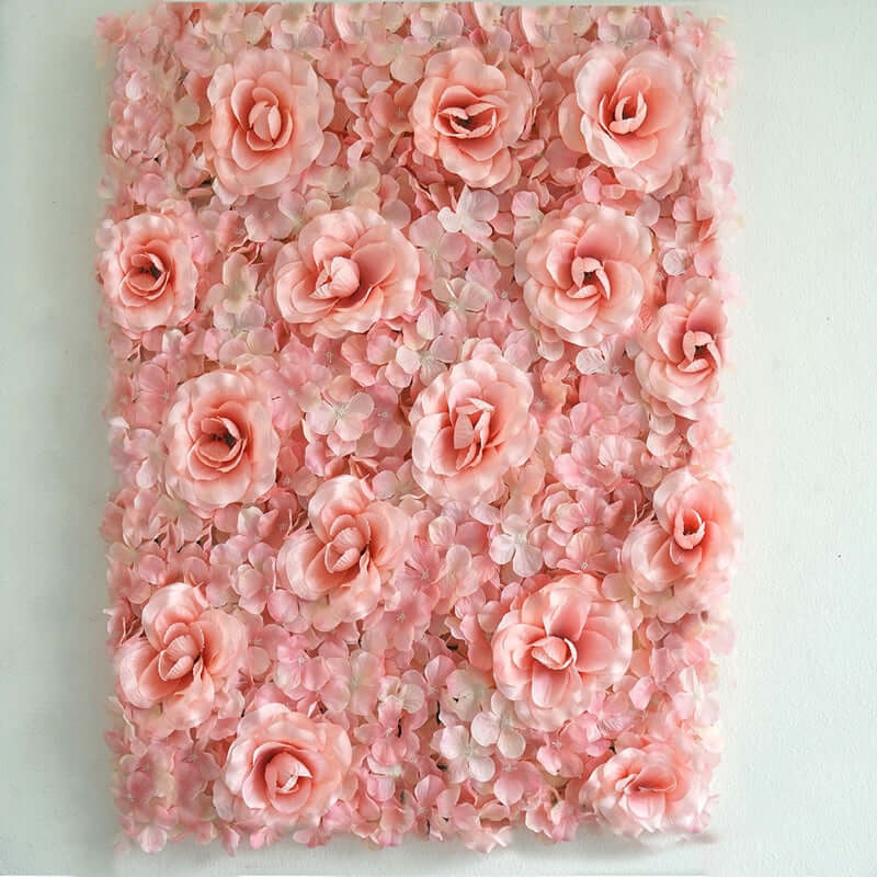 11 Sq ft. Blush and Cream 3D Silk Rose and Hydrangea Flower Wall Mat Backdrop - 4 Artificial Panels