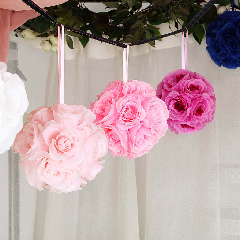 2 Pack 7" Blush Artificial Silk Rose Kissing Ball, Flower Ball
