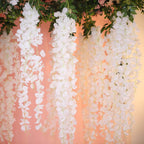 42" Silk Hanging Wisteria Flower Garland Vines in White, Elaborated 5 Full Strands in 1 Bush