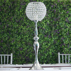 Acrylic Crystal Beaded Goblet Candle Holder Silver - Exquisite Flower Ball Centerpiece Stand for High-End Event Styling 30"
