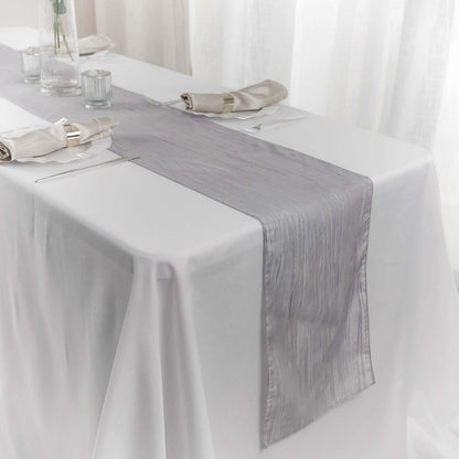 Taffeta 12"x108" Table Runner Silver - Accordion Crinkle Design