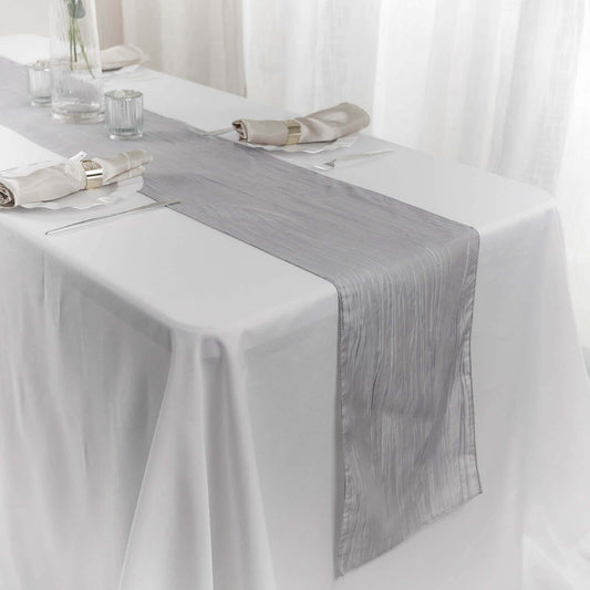 Taffeta 12"x108" Table Runner Silver - Accordion Crinkle Design