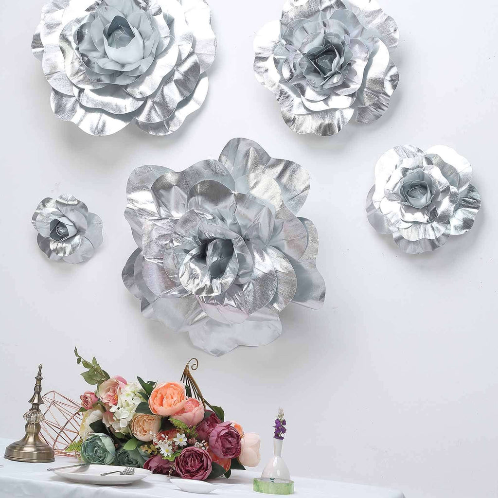 2 Pack 20" Large Silver Real Touch Artificial Foam DIY Craft Roses
