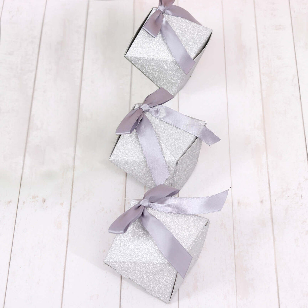 25 Pack 2"x3" Geometric Silver Glitter Wedding Favor Candy Gift Box