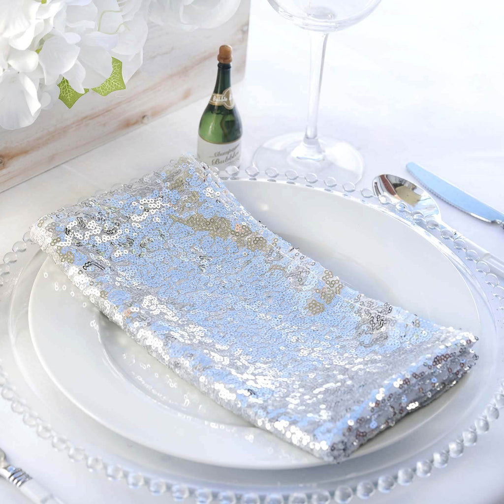 Sequin 20"x20" Napkin Silver - Shimmering Dinner Napkin