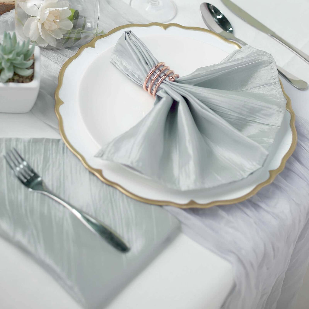 5 Pack Taffeta 20"x20" Napkins Silver - Accordion Crinkle Dinner Napkins