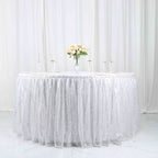 Sequin 17ft Table Skirt Silver - Pleated Satin With Top Velcro Strip