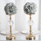 2 Pack 7" Silver Artificial Silk Rose Kissing Ball, Faux Flower Ball