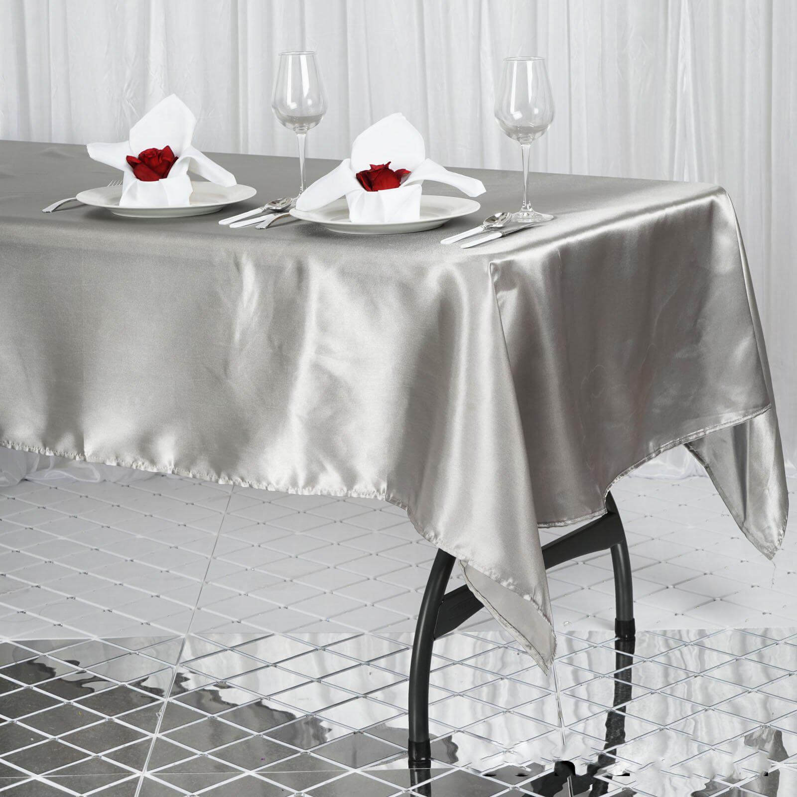 Satin Rectangular 60"x102" Tablecloth Silver - Smooth and Lustrous Table Cover