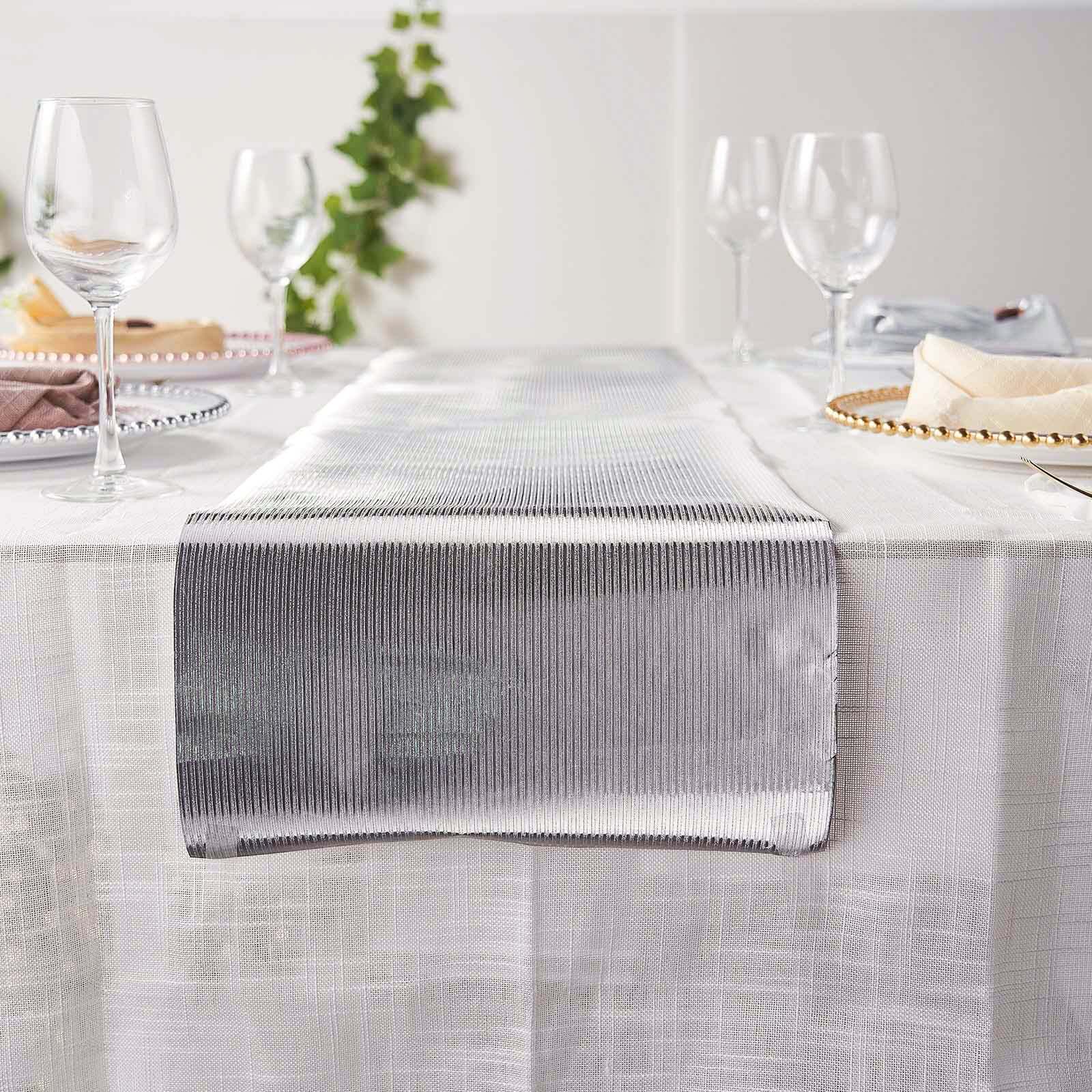 Glitter Paper 9ft Table Runner Roll Silver Disposable Ridge Pattern Table Decor