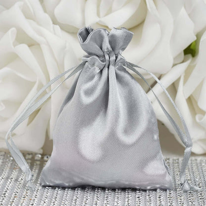 12 Pack 3"x4" Silver Satin Drawstring Wedding Party Favor Gift Bags