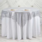 Sequin 60"x60" Table Overlay Square Tablecloth Silver - Luxe Wedding Table Topper