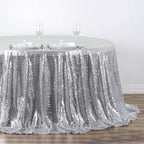 Sequin 132" Round Tablecloth Silver - Seamless Dazzling Table Cover