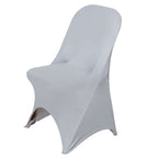 Stretch Spandex Chair Cover Silver for Folding Chairs - Reusable & Wrinkle-Resistant 160GSM Fitted Slipcover
