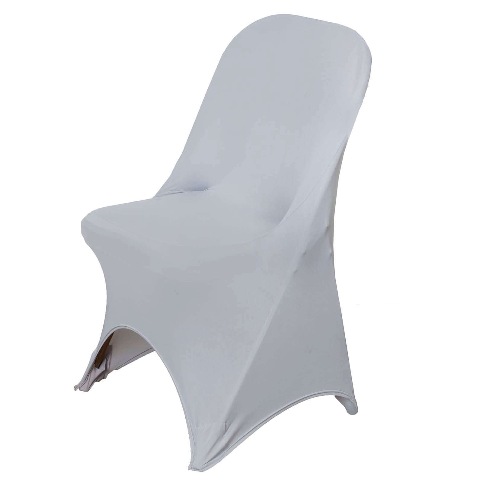 Stretch Spandex Chair Cover Silver for Folding Chairs - Reusable & Wrinkle-Resistant 160GSM Fitted Slipcover