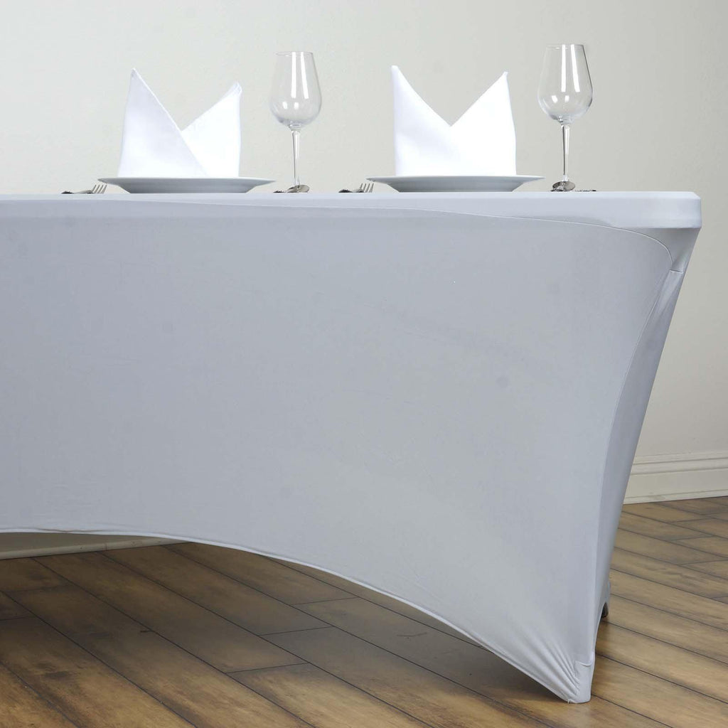 Stretch Spandex 6ft Rectangle Tablecloth Silver - Durable Form-Fitting Table Cover
