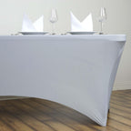 Stretch Spandex 6ft Rectangle Tablecloth Silver - Durable Form-Fitting Table Cover