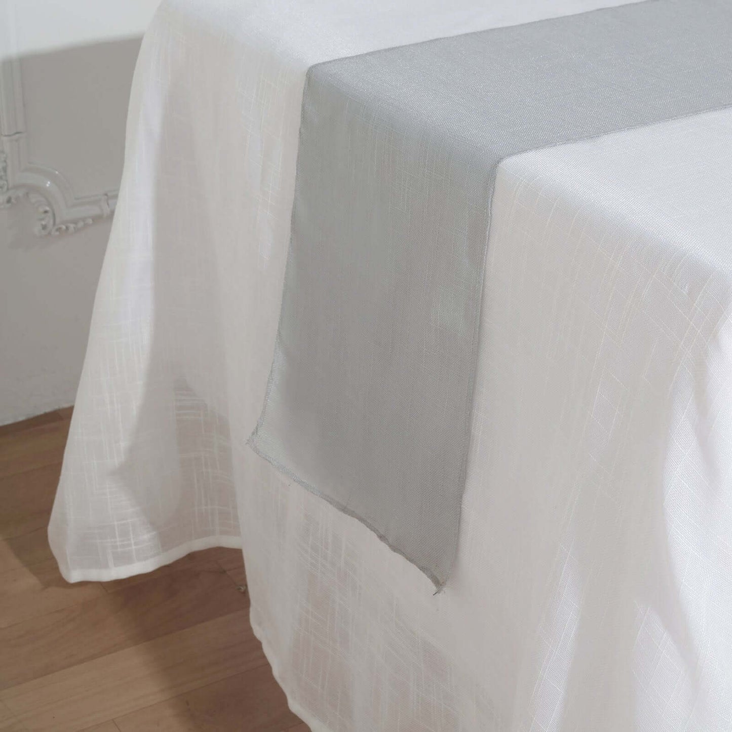 Faux Linen 12"x108" Table Runner Silver - Slubby Textured & Wrinkle Resistant Table Decor