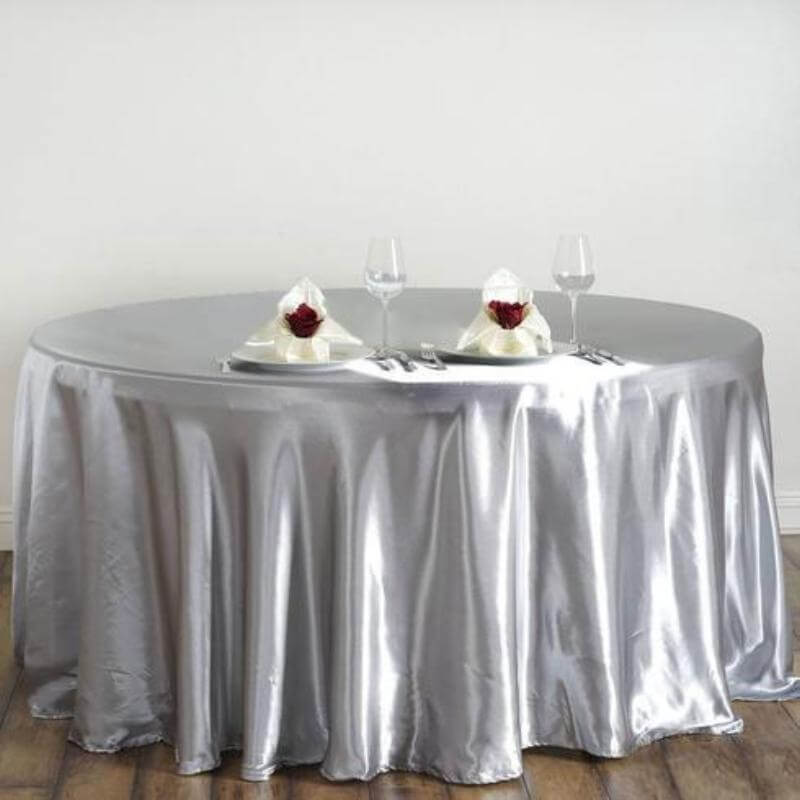 Satin 120" Round Tablecloth Silver - Stylish Seamless Table Cover