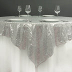 Sequin 72"x72" Table Overlay Square Tablecloth Silver - Sparkly Table Cover